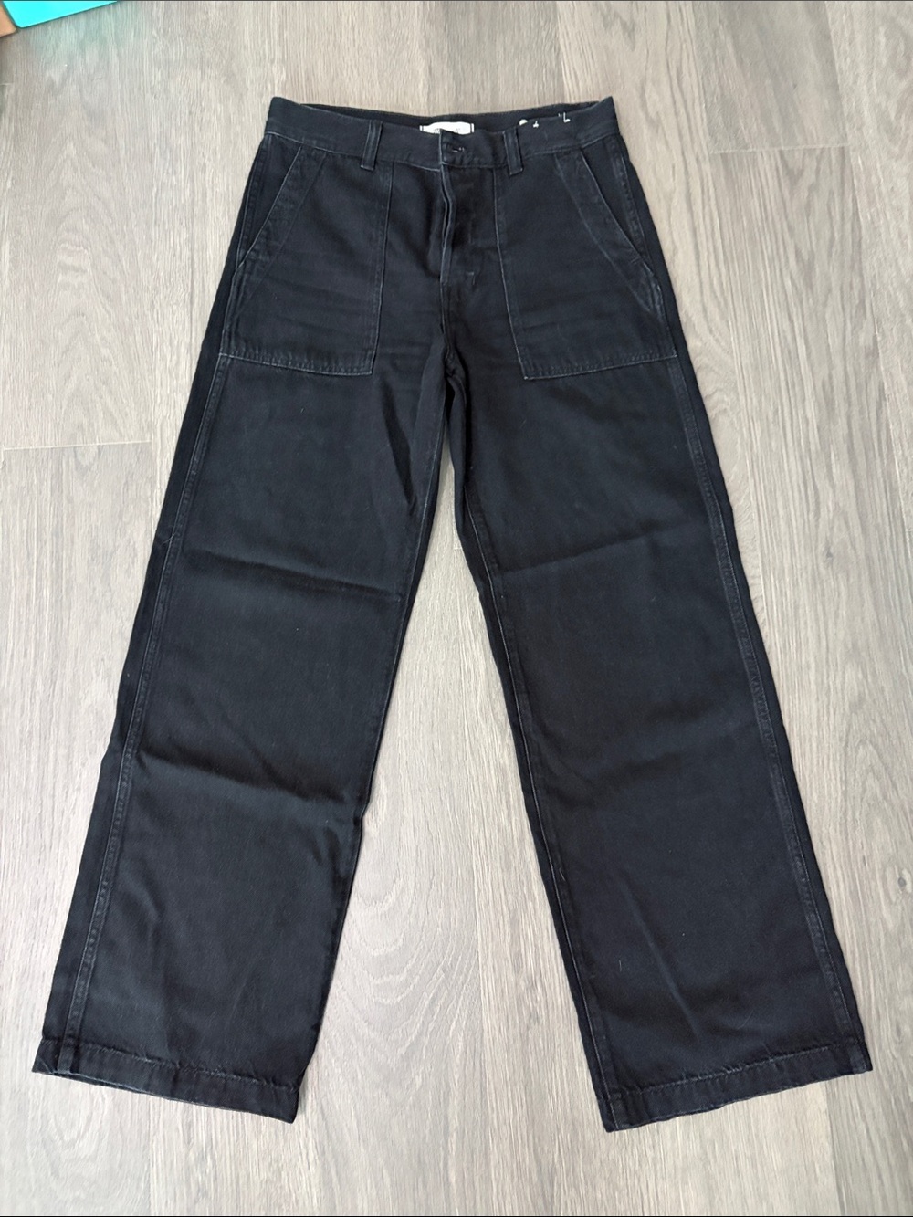 Madewell Black Relaxed Wide-Leg Jeans with Front Patch Pockets